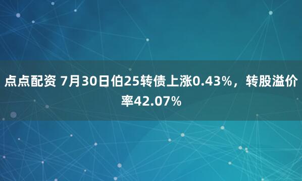 點點配資 7月30日伯25轉債上漲0.43%，轉股溢價率42.07%